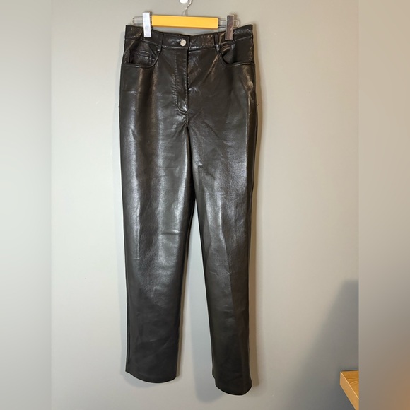 Wilfred by Aritzia size small Black Faux Leather straight leg high rise pants - Picture 3 of 10